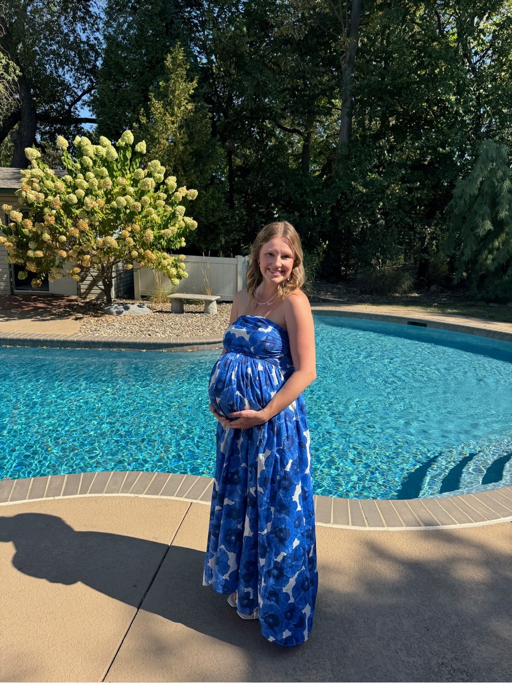 Blue Floral Strapless Maxi Dress